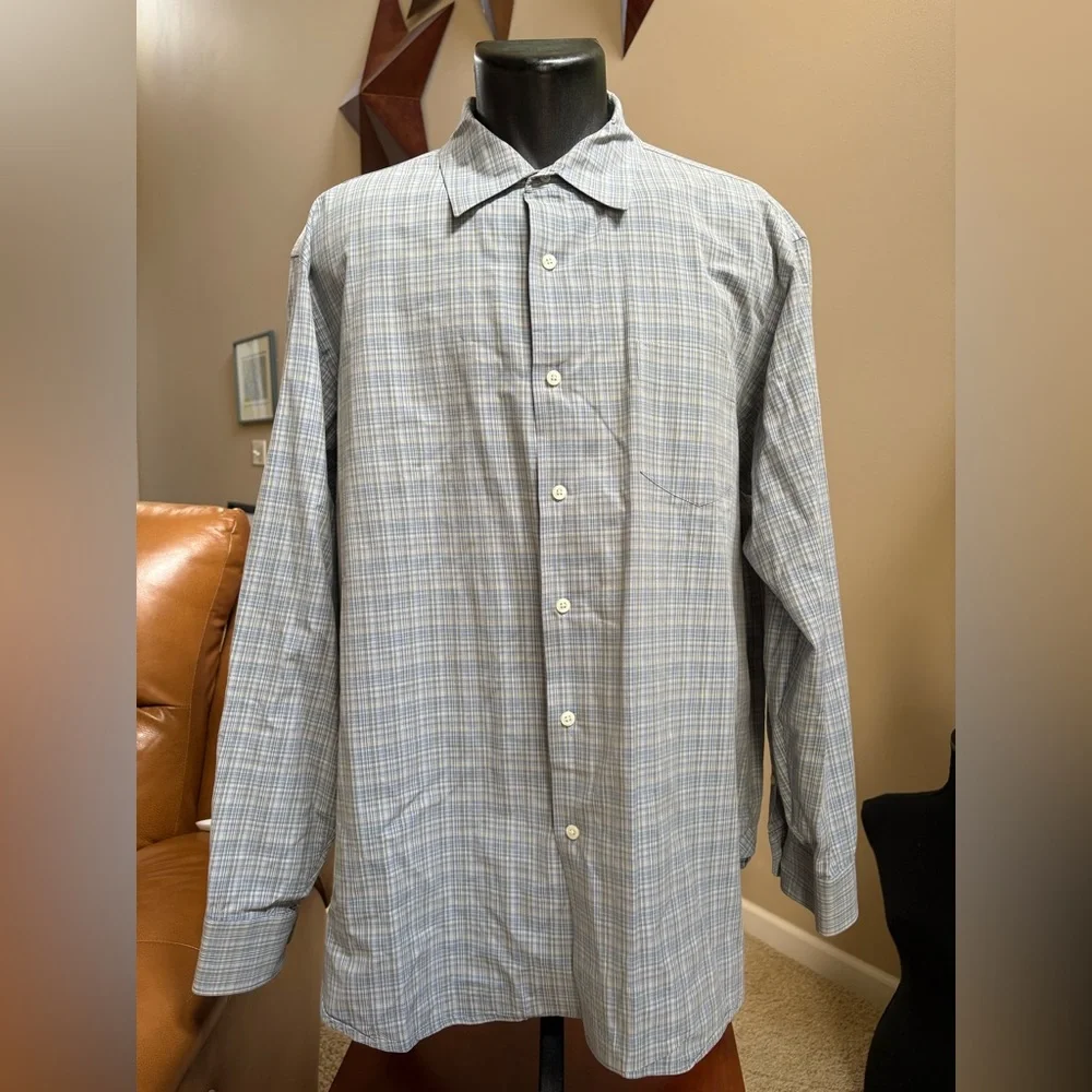 J.Crew Men’s XL 17.5-18 Plaid Dress Shirt 100% Cotton Long‎ Sleeve Lt Blue/Gray